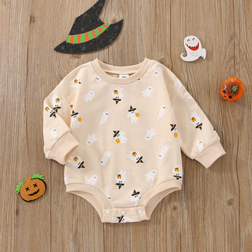 Fybitbo Halloween Baby Girl Boy Clothes Pumpkin Romper Sweatshirt Onesie Long Sleeve Bodysuit Top Fall Winter Outfit (Halloween Ghost Onesie,6-12 Months)