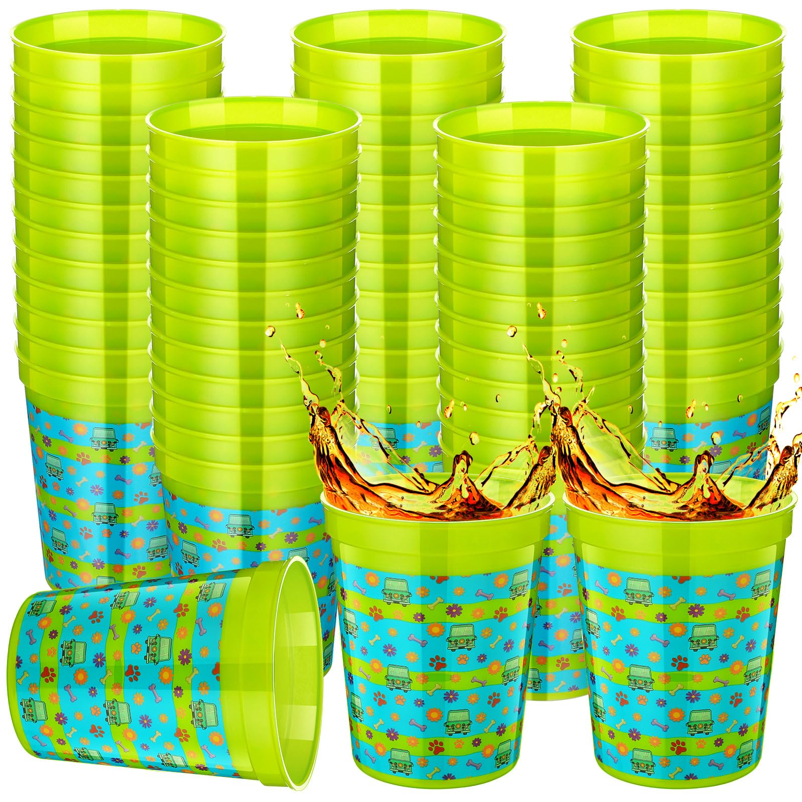 Qinyoung 24 Pack Mysterious Car Theme Party Favor Cups Plastic 16 oz Cartoon Dog Mystery Bus Soby Party Favors Daisy Flower Dog 