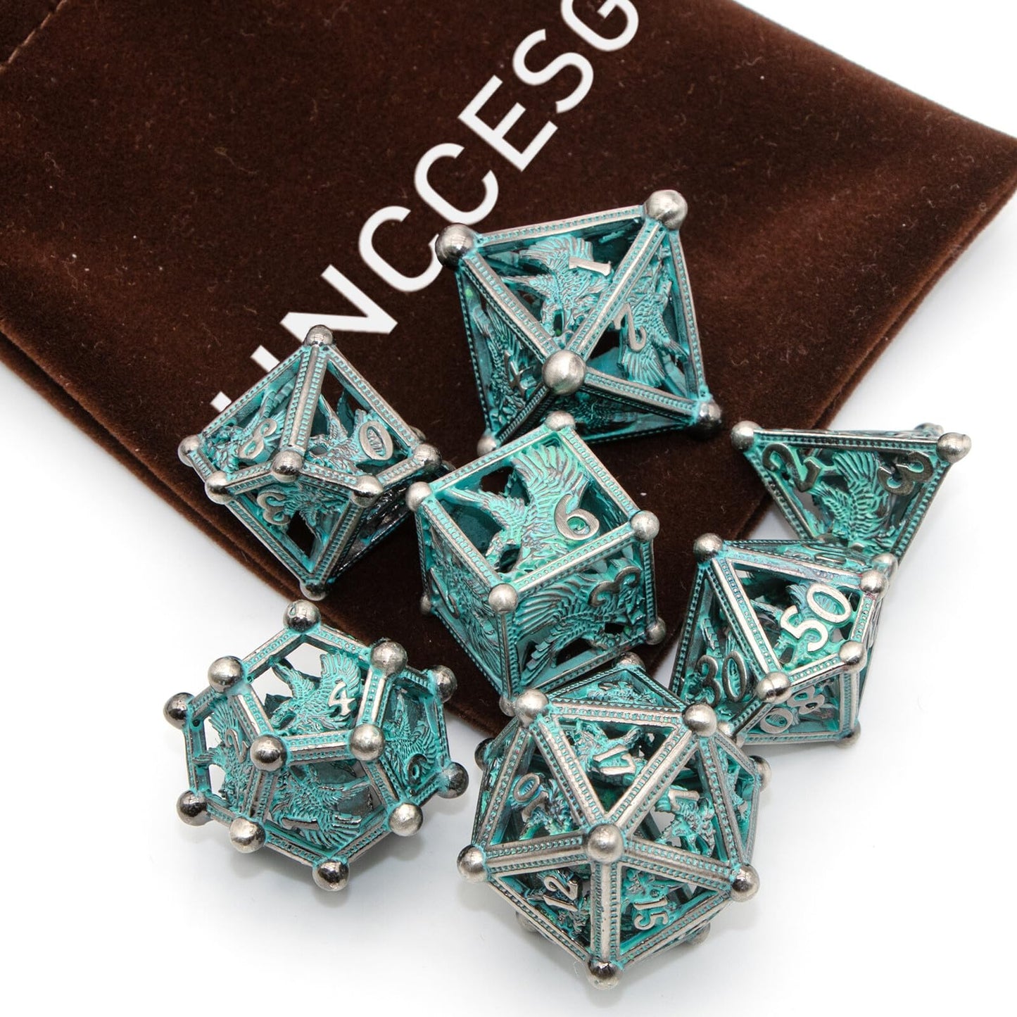 DND Dice HNCCESG Dice Set Eagle Design of 7PC,Metal Dice Hollow D&D Dice for Dungeons and Dragons, D D Gift for RPG Role Playing