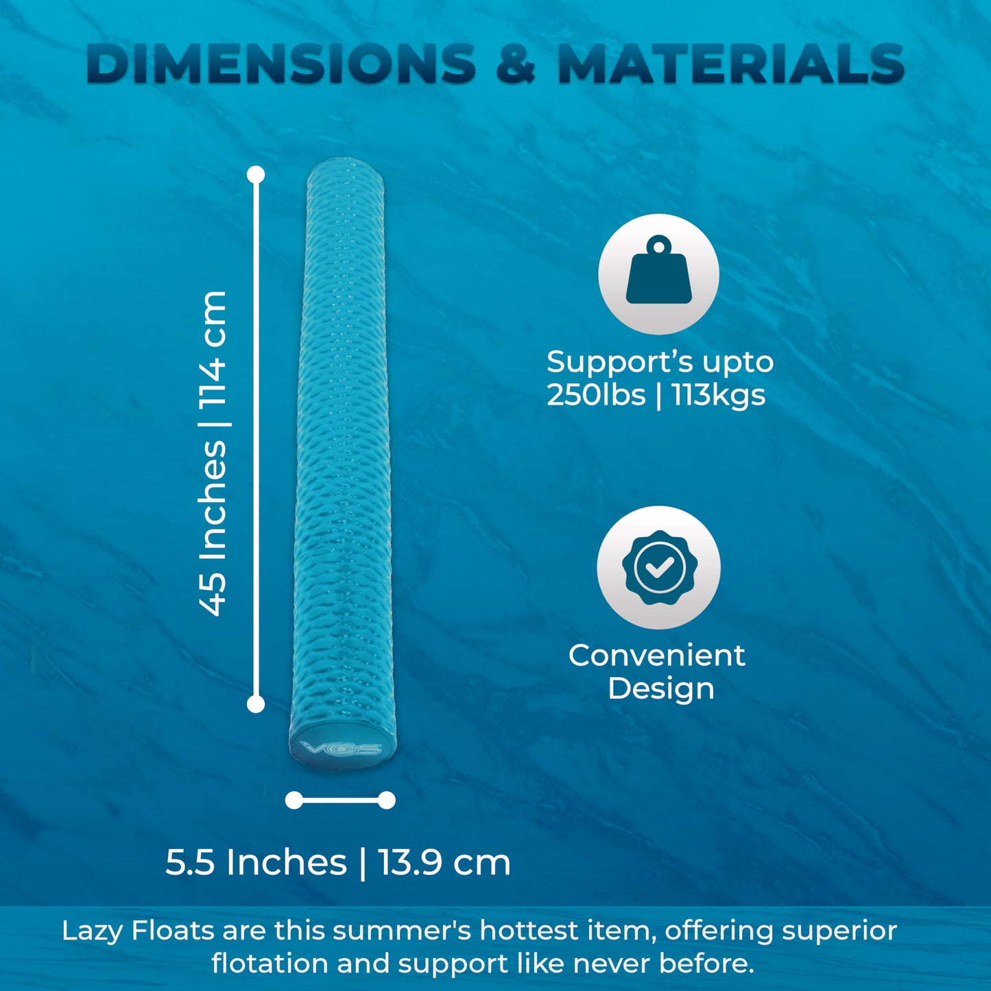 VOS Mega Foam Pool Wavy Noodle  enhanced & Big  Super Soft Pool Noodle for Swimming and Floating  Pool Floats  Lake Floats - 1 Pack (Cloud Blue  1 Pack)