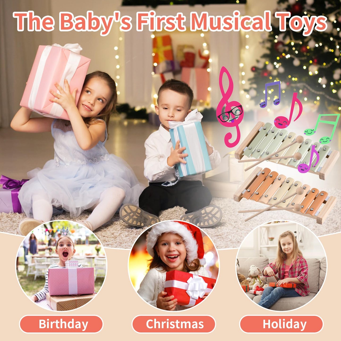 Ehome Xylophone, Baby Musical Instruments Montessori Wooden Toys For Toddlers 1-3, Aesthetic Musical Toys With Modern Boho Xylophone For Kids Baby Preschool Educational Birthday Gifts