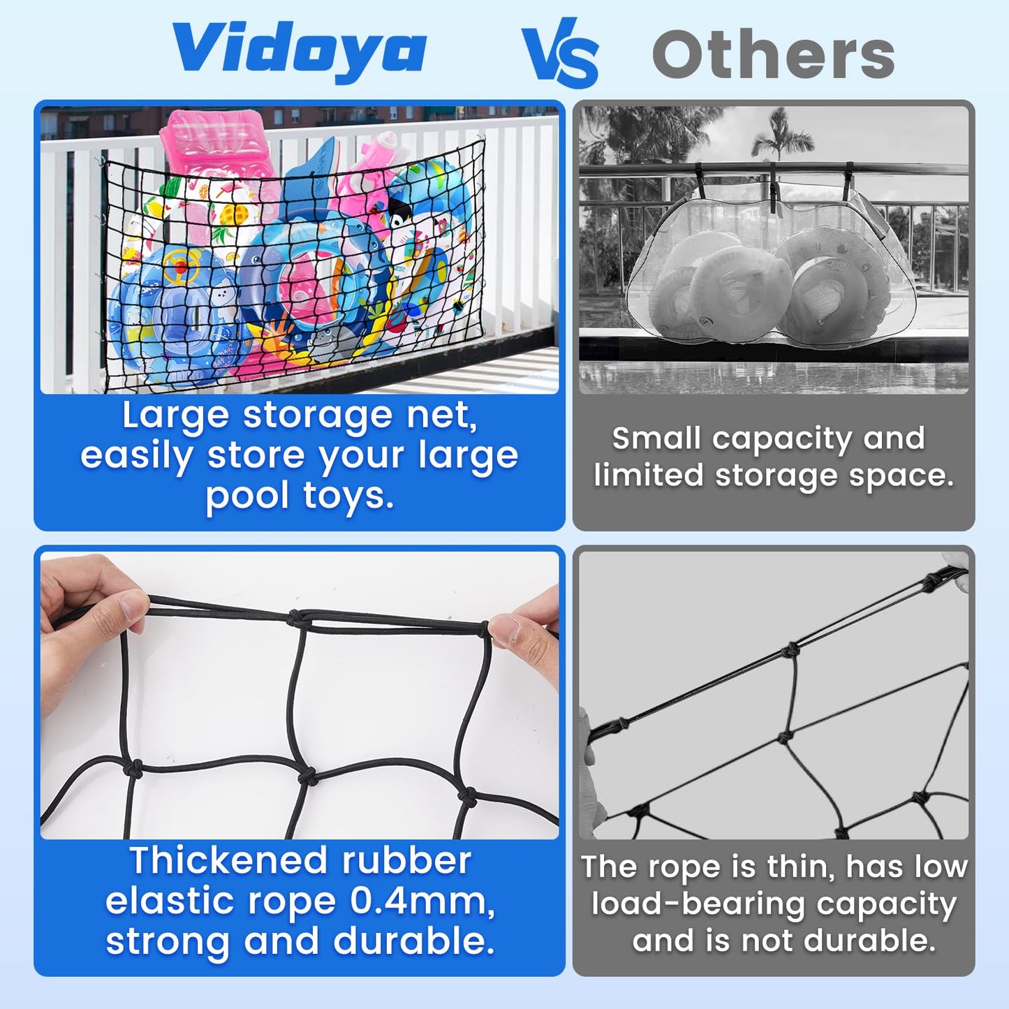 Vidoya Pool Storage Net, Pool Toy Net 71    X 47   , Elastic Mesh Net With 20 Hooks For Fence, Outdoor Pool Toy Storage For Nood