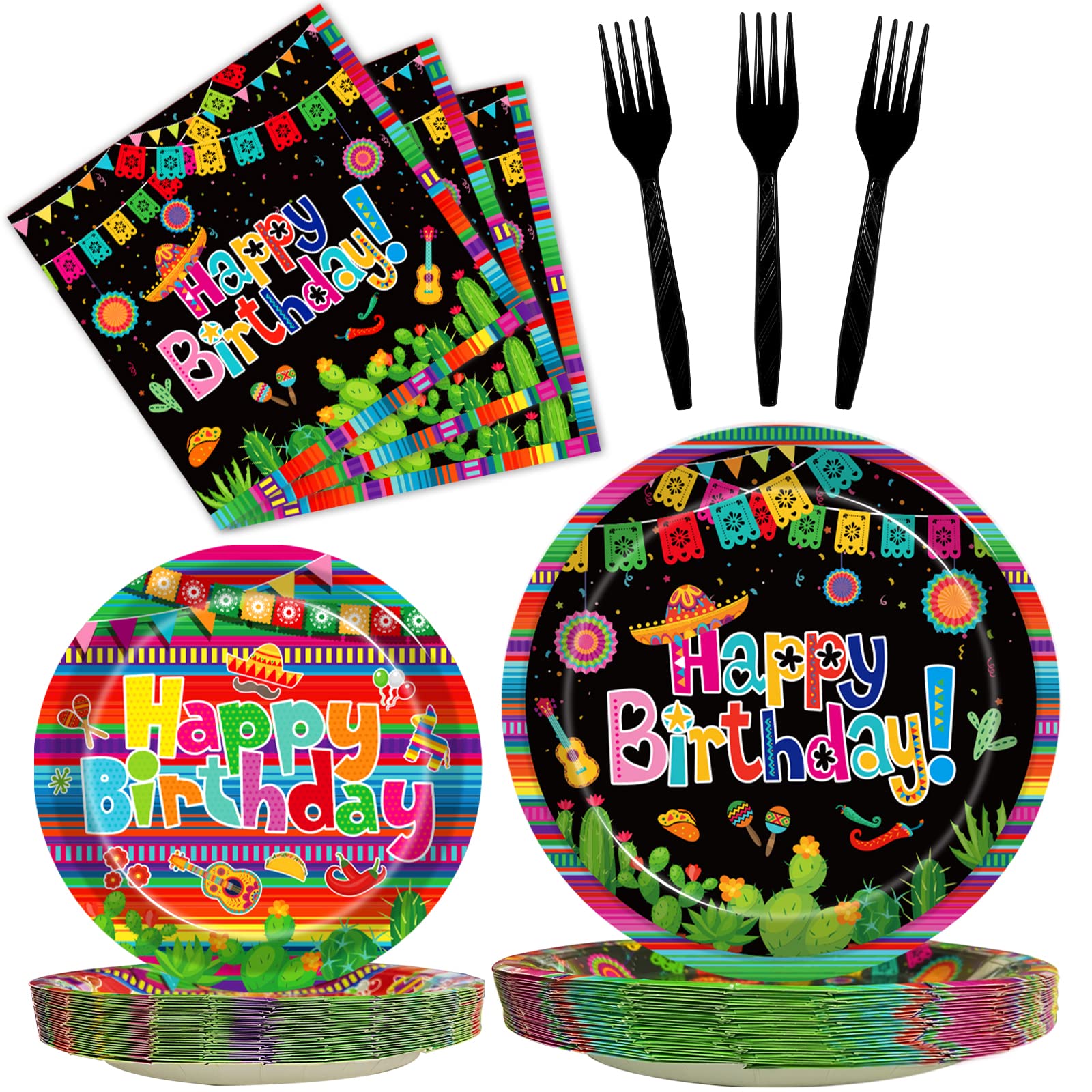 Kepeel 96 Pcs Mexican Birthday Party Plates, Fiesta Party Decorations Supplies Cinco De Mayo Carnival Birthday Party Paper Plate