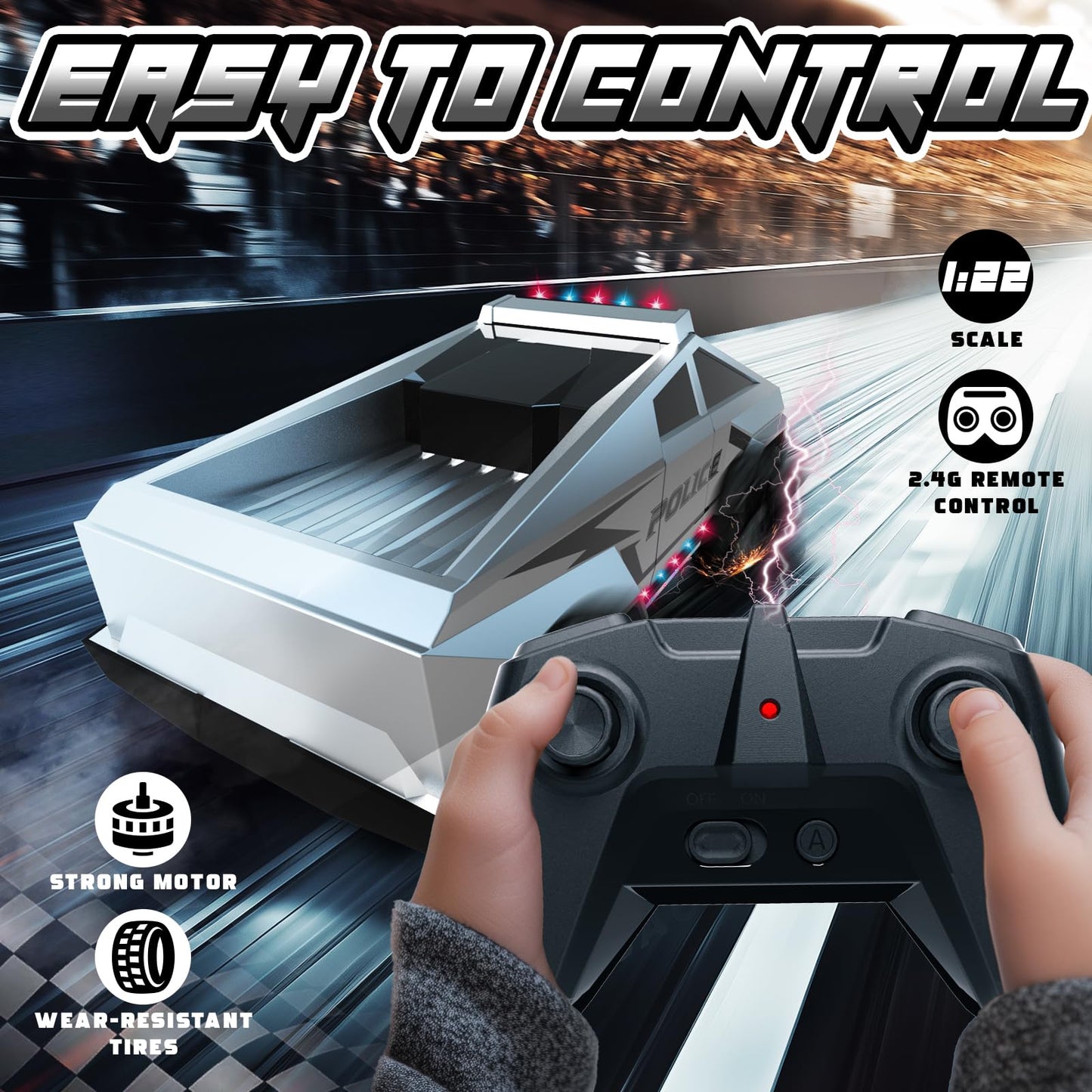 Innofans 1:22 Scale Remote Control Car, All Terrain RC Police Car Toys with 2.4 GHz Remote Control, Toy Trucks for Boys Aged 3 4