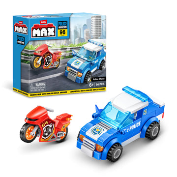 Max Adventure Police Chase Playset (96 Pieces) Building Bricks Toys For Kids 5+ Create Vehicles And More Unbox Discover