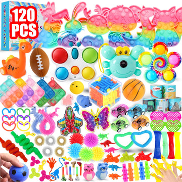 120Pcs Fidget Toys Pack, Bulk Party Favors For Kids, Stocking Stuffers, Treasure Box Chest, Birthday Party, Classroom Carnival P