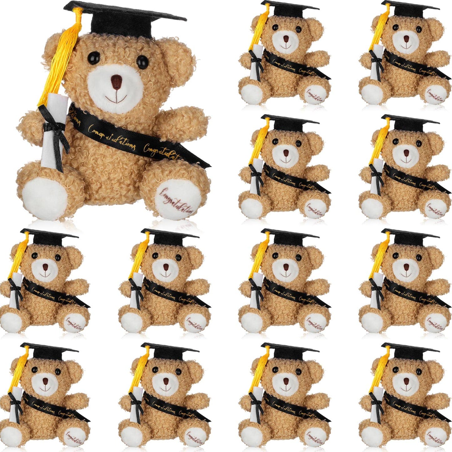 Chuangdi 12 Pcs 4 Inch Mini Graduation Bears Bulk Class of 2025 Mini Teddy Bears Plush Stuffed Animals with Diploma Cap Sash for