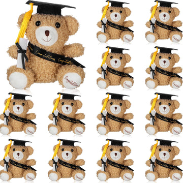 Chuangdi 12 Pcs 4 Inch Mini Graduation Bears Bulk Class of 2025 Mini Teddy Bears Plush Stuffed Animals with Diploma Cap Sash for