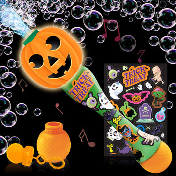 Artcreativity Halloween Bubble Wand For Kids, 14' Light Up Pumpkin Bubble Wand For Toddlers With Led & Halloween Music, Halloween Boo Basket Stuffers For Kids, Halloween Toys For Toddlers