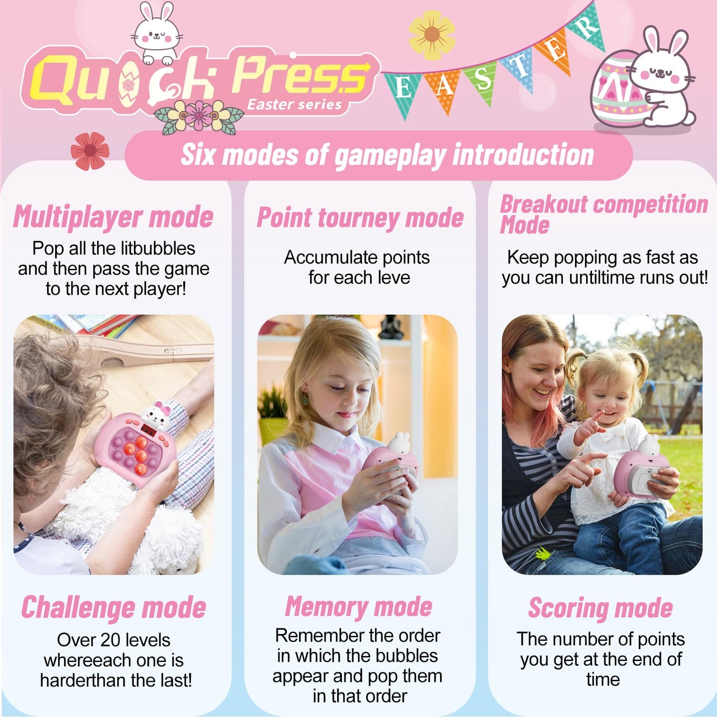 Easter Basket Essentials Stuffers, Pop Quick Push Game Easter Toy, Fast Push Game Fidget Toys For Kids, Handheld Puzzle Game Sen