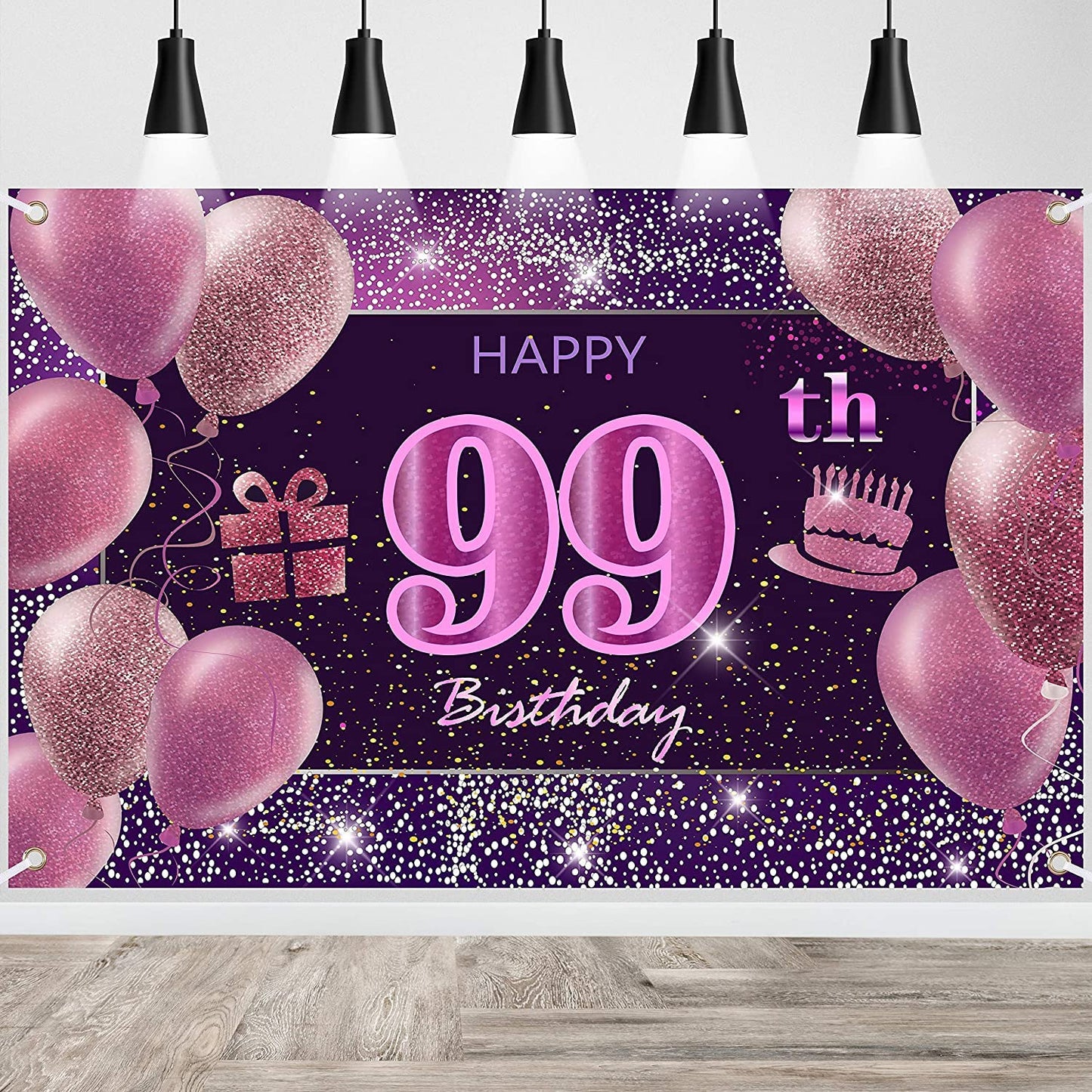 IMISI 99th Birthday Decorations - Happy Birthday Banner, Pink Polyester Backdrop for Women’s Party