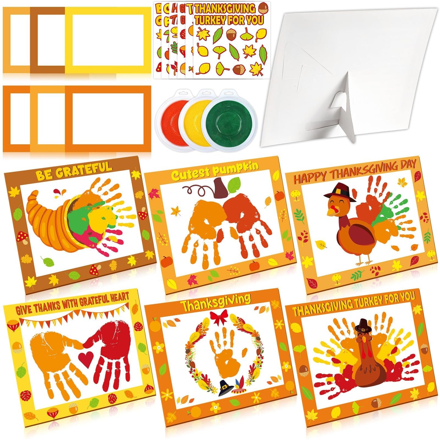 24 Sets Thanksgiving Handprint Crafts Kits for Kids DIY Thanksgiving Hand Keepsake Craft with 3 Large Ink Pads Fall Palm Paintin