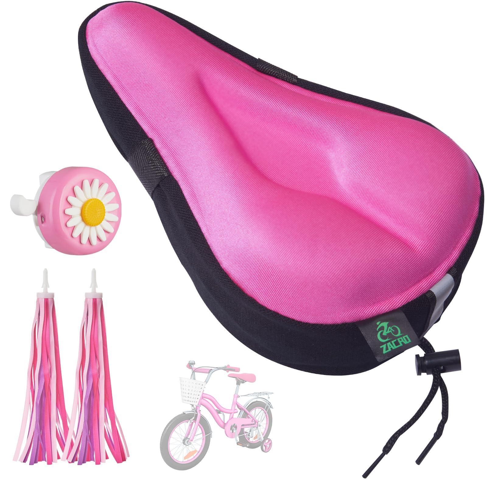 Zacro Gel Kids Bike Seat Cushion Cover For Boys & Girls, Anti-Slip Bike Seat Cover For Toddler, Breathable & Extra Soft Memory F