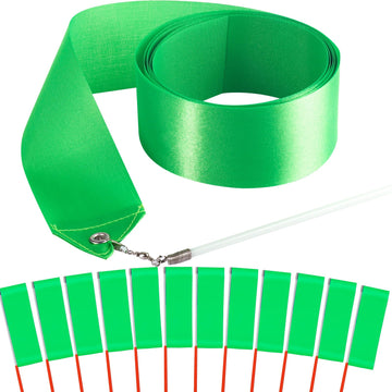 Hiunicorn 12Pcs Green Dance Ribbon For Kids Graduation Spring Easter Party Streamer Decoration Boys Girls Twirling Ribbon Streamer Wands
