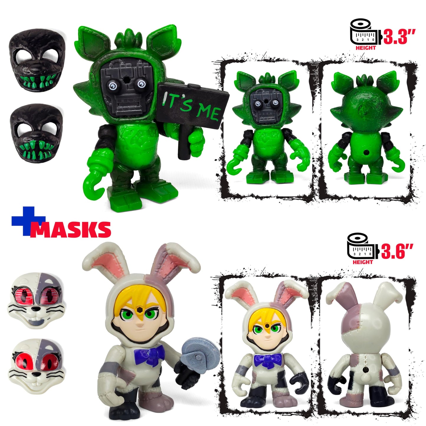 Set 12 Pcs Inspired By Game Five Night At Freddys Toys | Mini Figures With Masks | Fnaf Action Figure [Rockstar Bonnie, Montgomery Gator, Chica, Human Security, Radioactive Foxy Etc.]