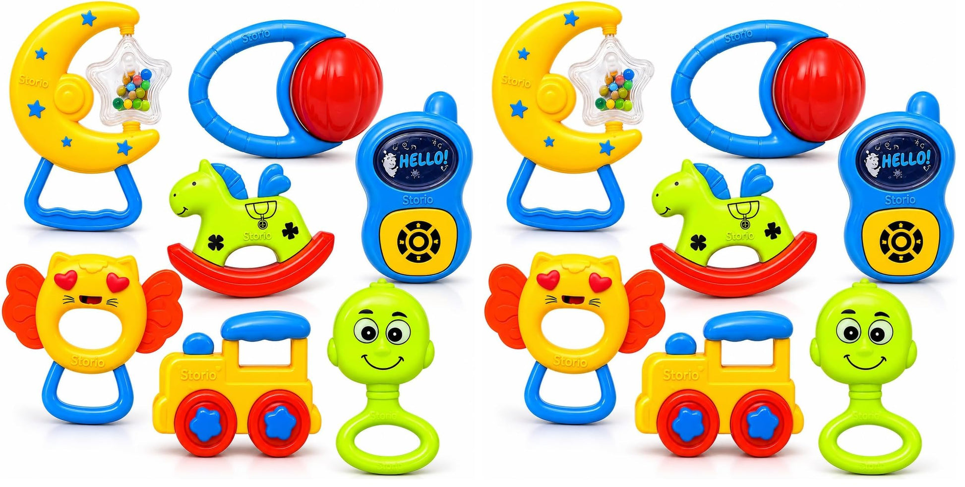 Storio Baby Rattle Gift Set | Newborn Sensory Toys For 012 Months | 6 Pc Rattle Set With Teether | Ideal Baby Shower Gift For B
