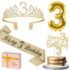 3rd Birthday Decorations for Girls, Including 3rd Birthday Sash and Tiara, Cake Topper and Candle 3, Number 3 Balloon Gold, 3 Bi