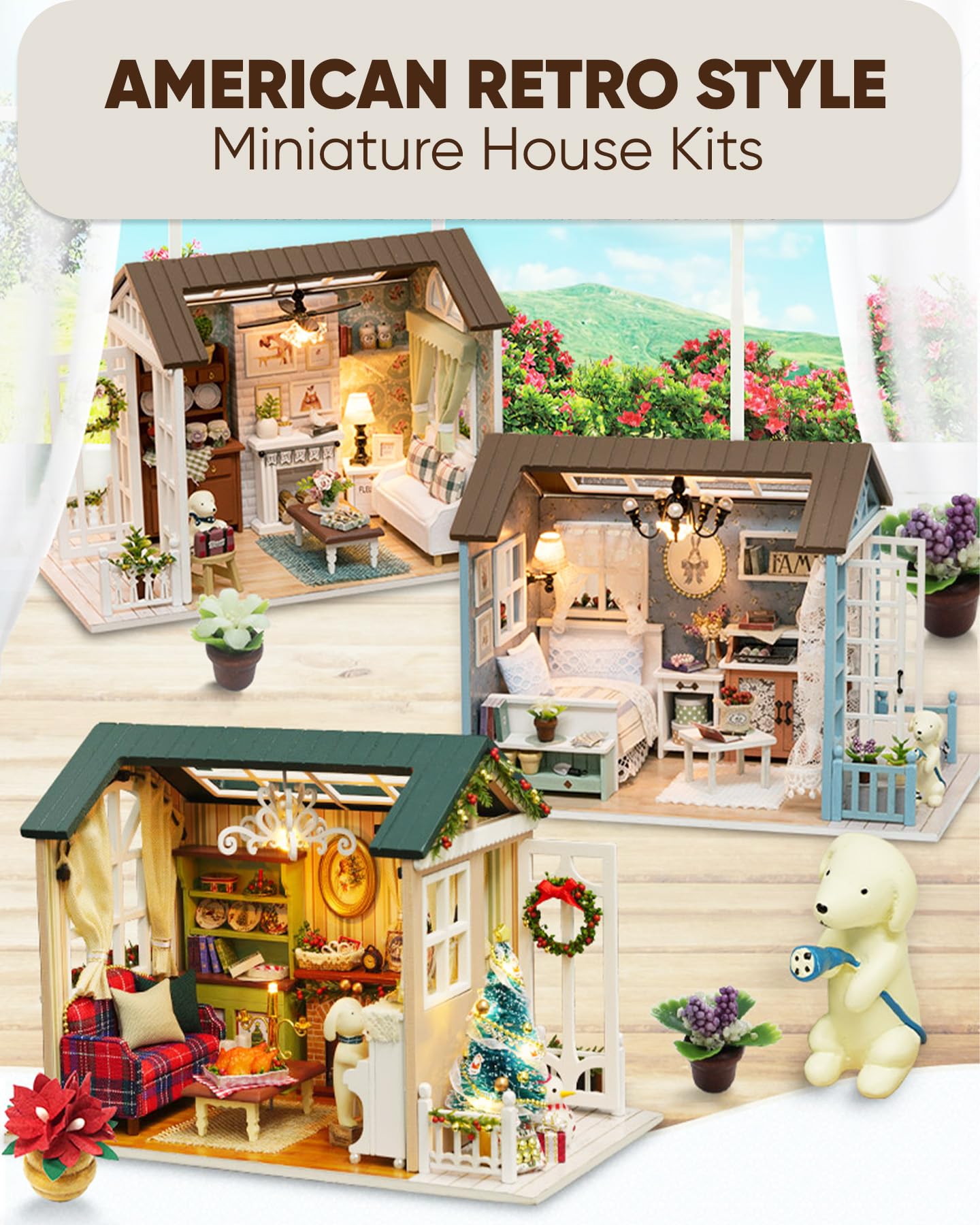 DIY Miniature House Kit  DIY Dollhouse Kit for mature-themeds to Build  Mini House Kit with LED  Mayberry Street Miniatures  Ideal Gifts for Birthday  Valentine Christmas(Happy Times)