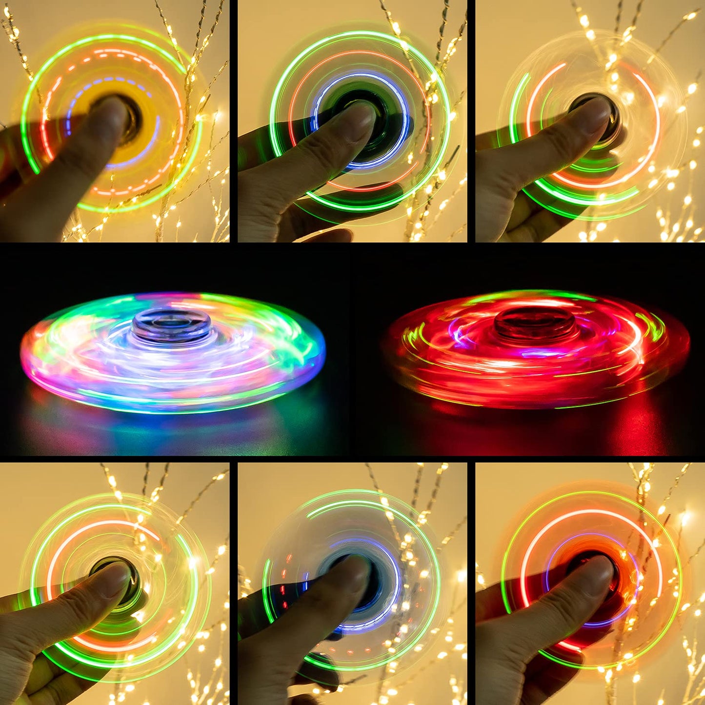 Figrol 3 Pack Led Light Fidget Spinners, Crystal Finger Toy Gift For Children, Stress Reduction And Anxiety Relief Hand Spinners