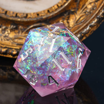 Cusdie 33MM D20 DND Dice with Sharp Edges and Glitter Foil Inclusions, Single 20 Sided D&D Dice, for Role Playing Game Dungeons