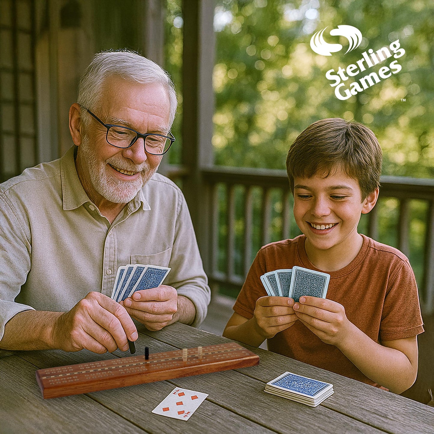 STERLING Extra Large Wooden Cribbage Board - 16" Double Track with Inlaid Design, Ideal for Seniors and Children