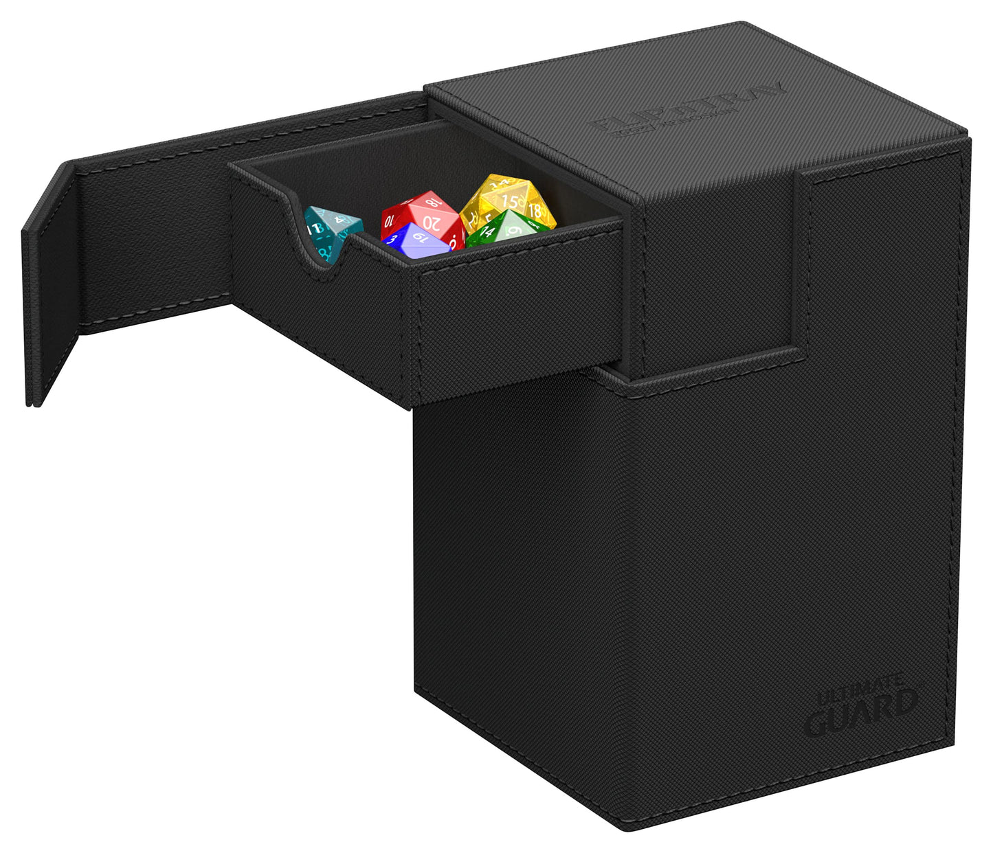Ultimate Guard Flip'N'Tray 100+, Deck Case For 100 Double-Sleeved Tcg Cards + Dice Tray, Black, Independent Magnetic Closure & Microfiber Inner Lining