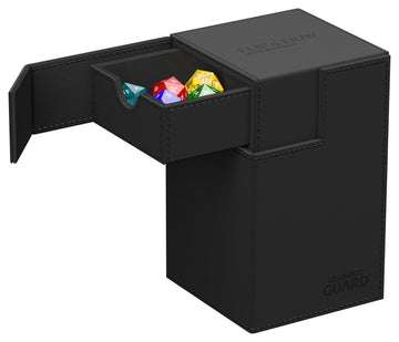 Ultimate Guard Flip'N'Tray 100+, Deck Case For 100 Double-Sleeved Tcg Cards + Dice Tray, Black, Independent Magnetic Closure & Microfiber Inner Lining
