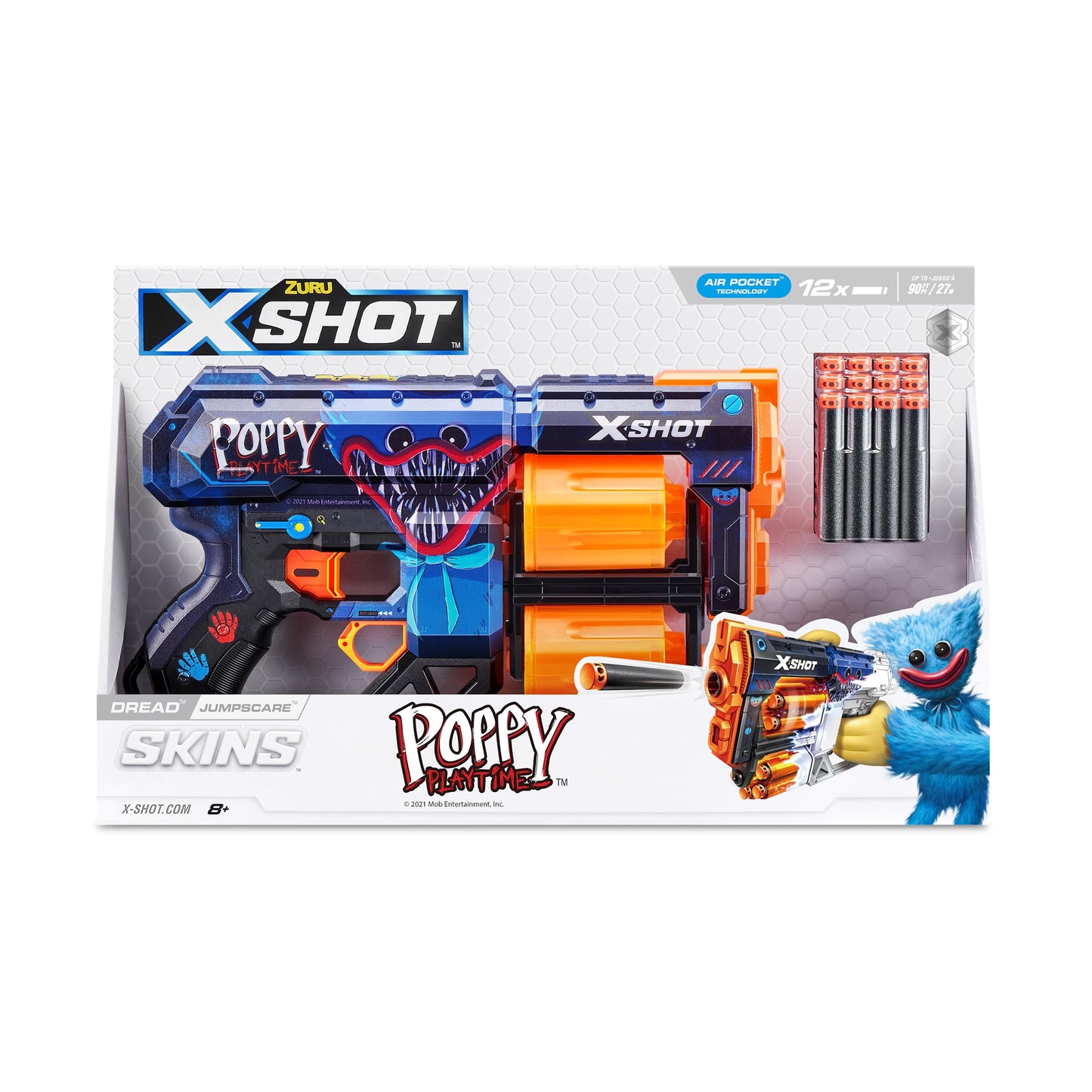 Xshot X-Shot Skins Dread Poppy Playtime - Jumpscare (12 Darts) By Zuru, Frustration Free Packaging, Easy Reload, Air Pocket Dart Technology, Toy Foam Dart Blaster For Kids, Teens, Adults