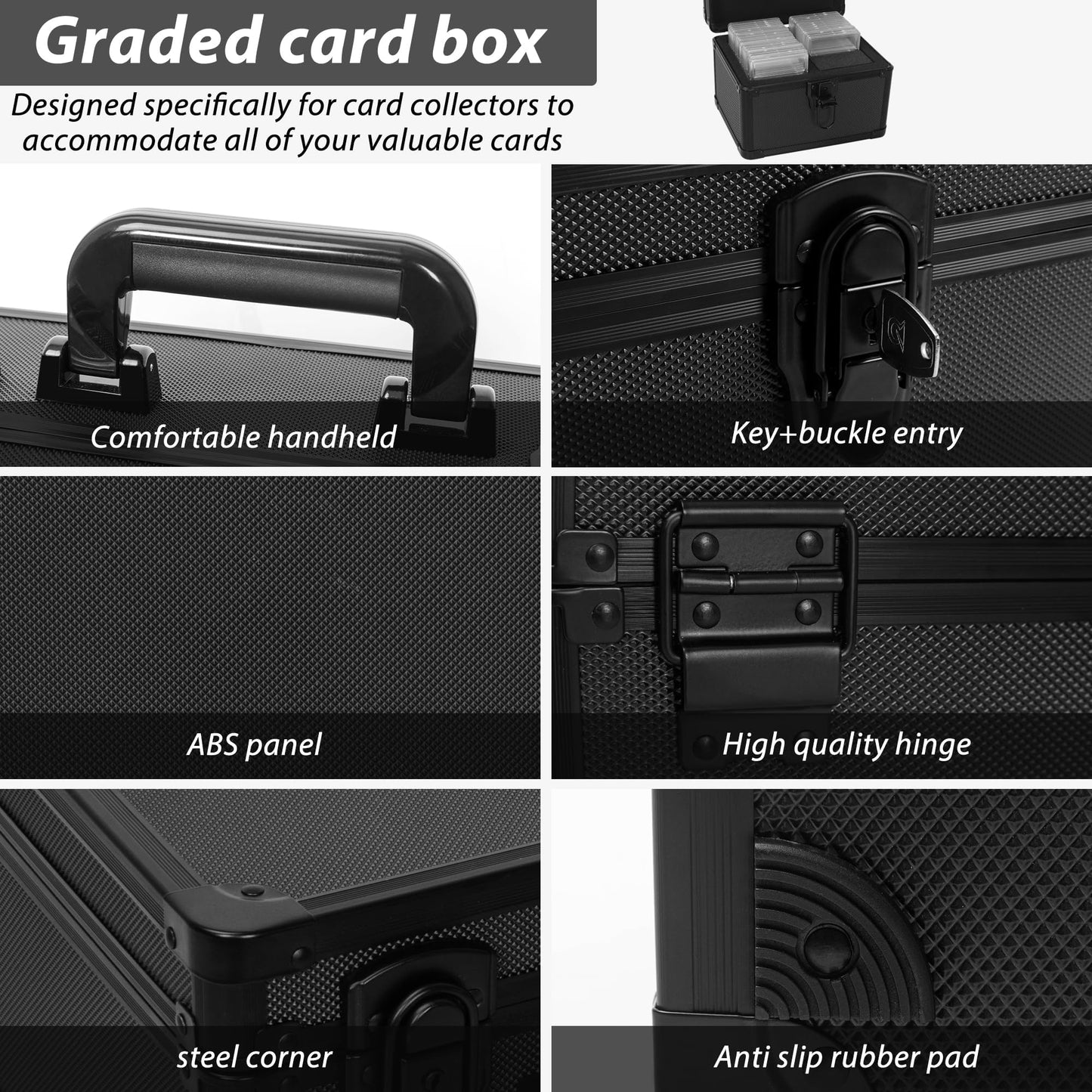 Ouutmee Graded Card Case - Aluminum Alloy Graded Card Storage Box Compatible With 100 Card Slabs - The Sports Trading Card Case