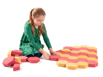Playlearn 30Pc Foam Building Bricks – Construction Foam Pavers - Safe Non-Toxic Eva Foam - Red And Tan