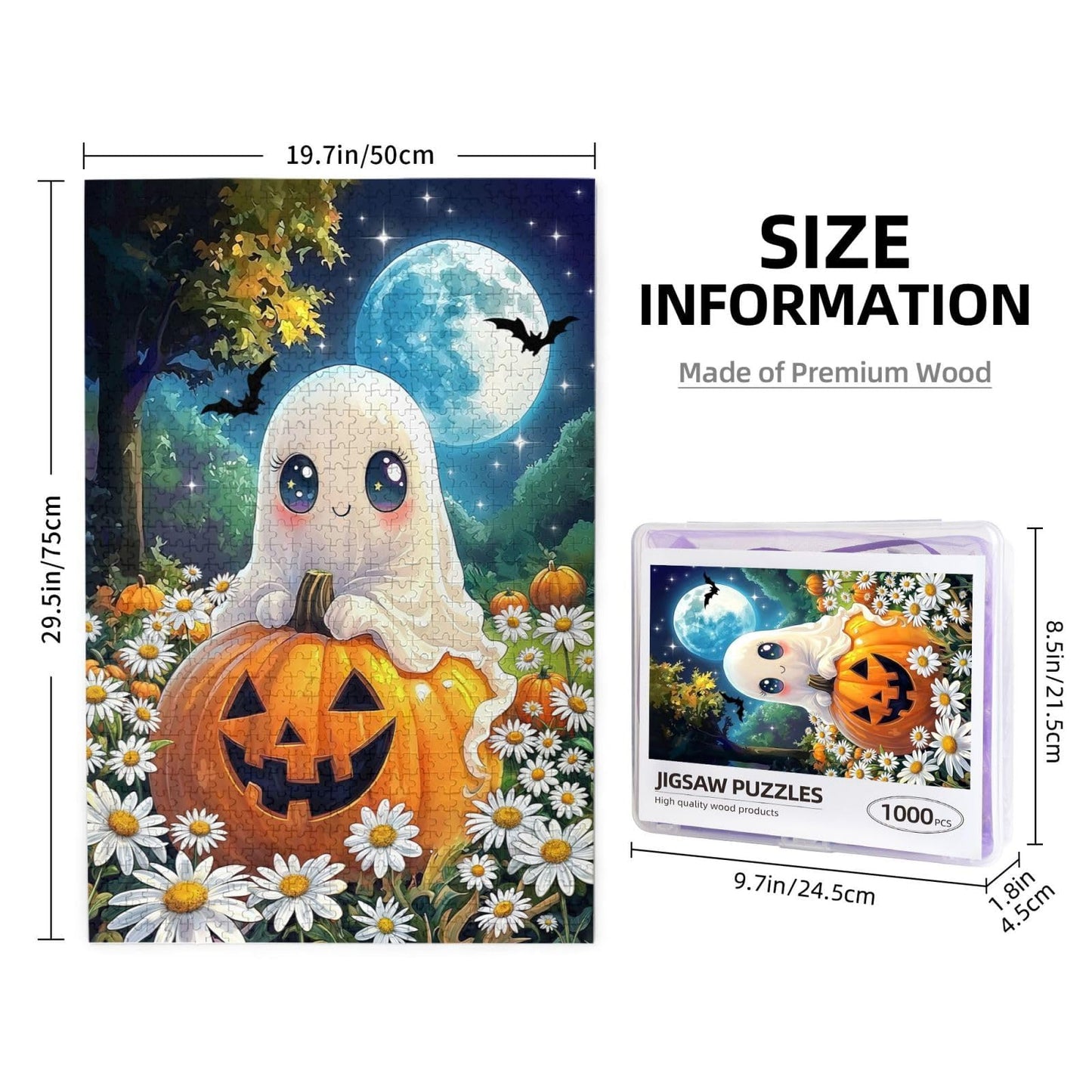 Halloween Jigsaw Puzzle For Adults 1000 Pieces Cute Pumpkin Ghost Puzzles Autumn Horror Ghost Wooden Puzzle For Family Friends A