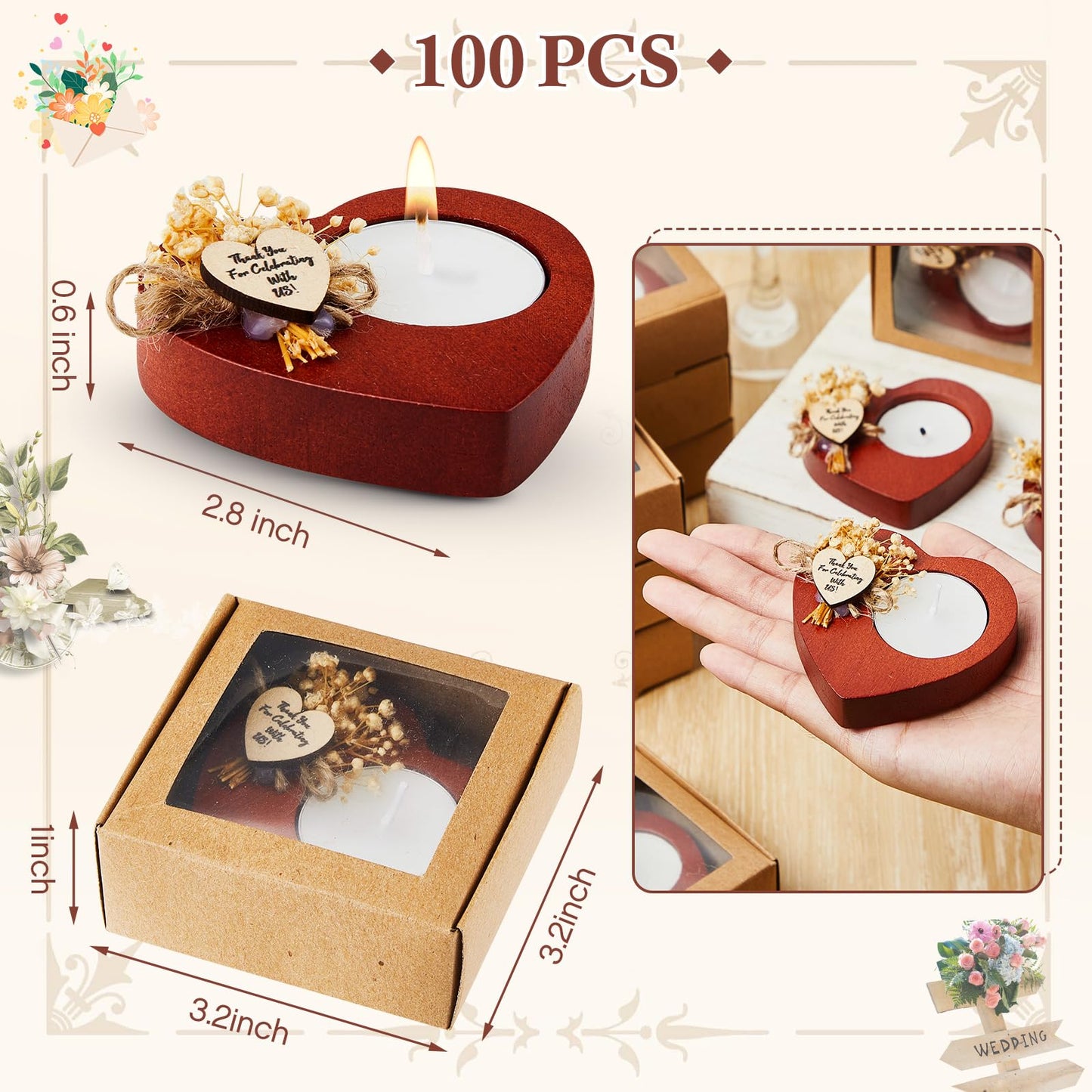 100 Pcs Rustic Wedding Favors for Guests Bulk Bridal Shower Favors Baby Shower Favors Wedding Guest Gifts Candles Anniversary, E