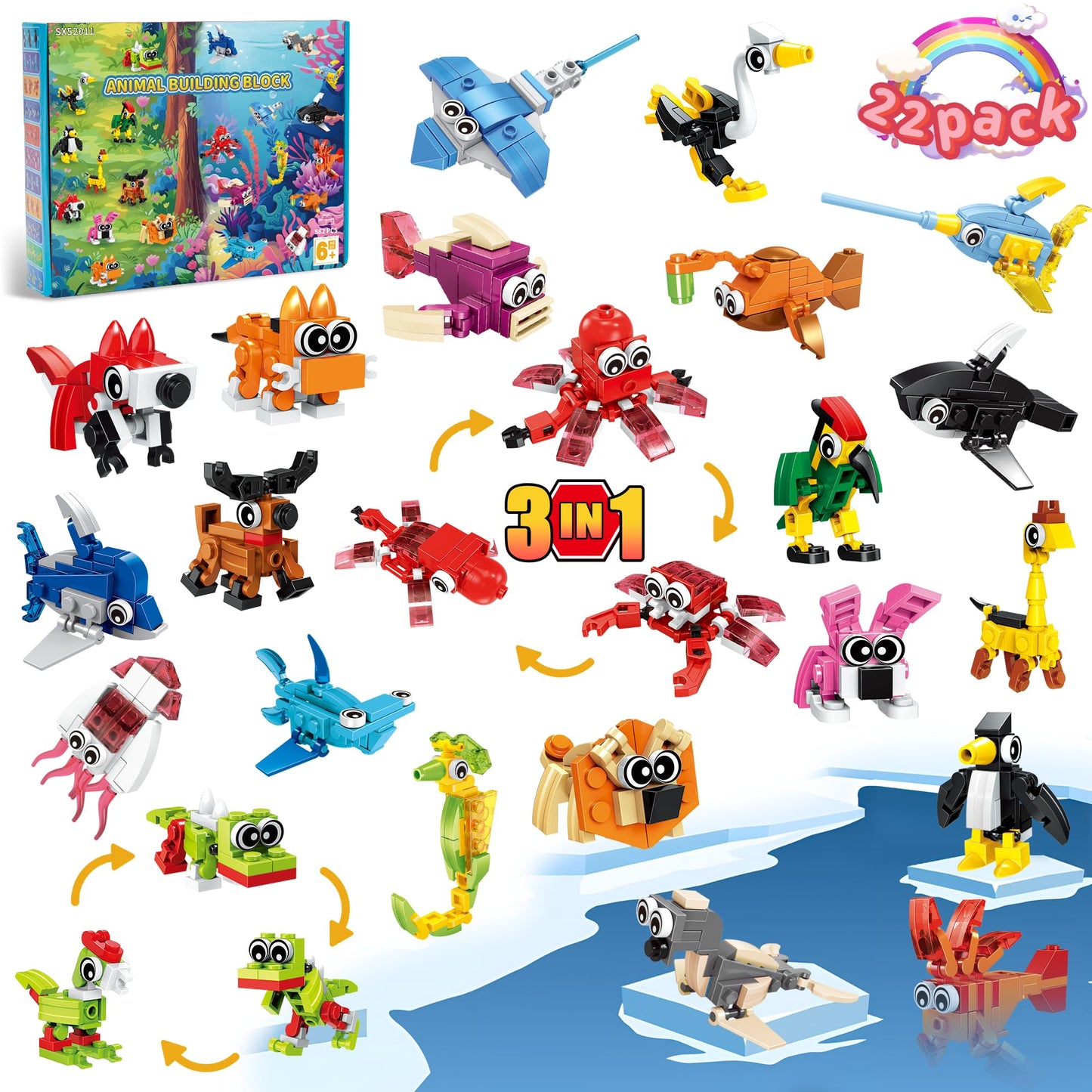 Party Favors For Boys Girls Ages 6 8 10 12, 22 Pack Animals Building Block Toy Stocking Stuffers Classroom Prizes Goodie Bags Bu
