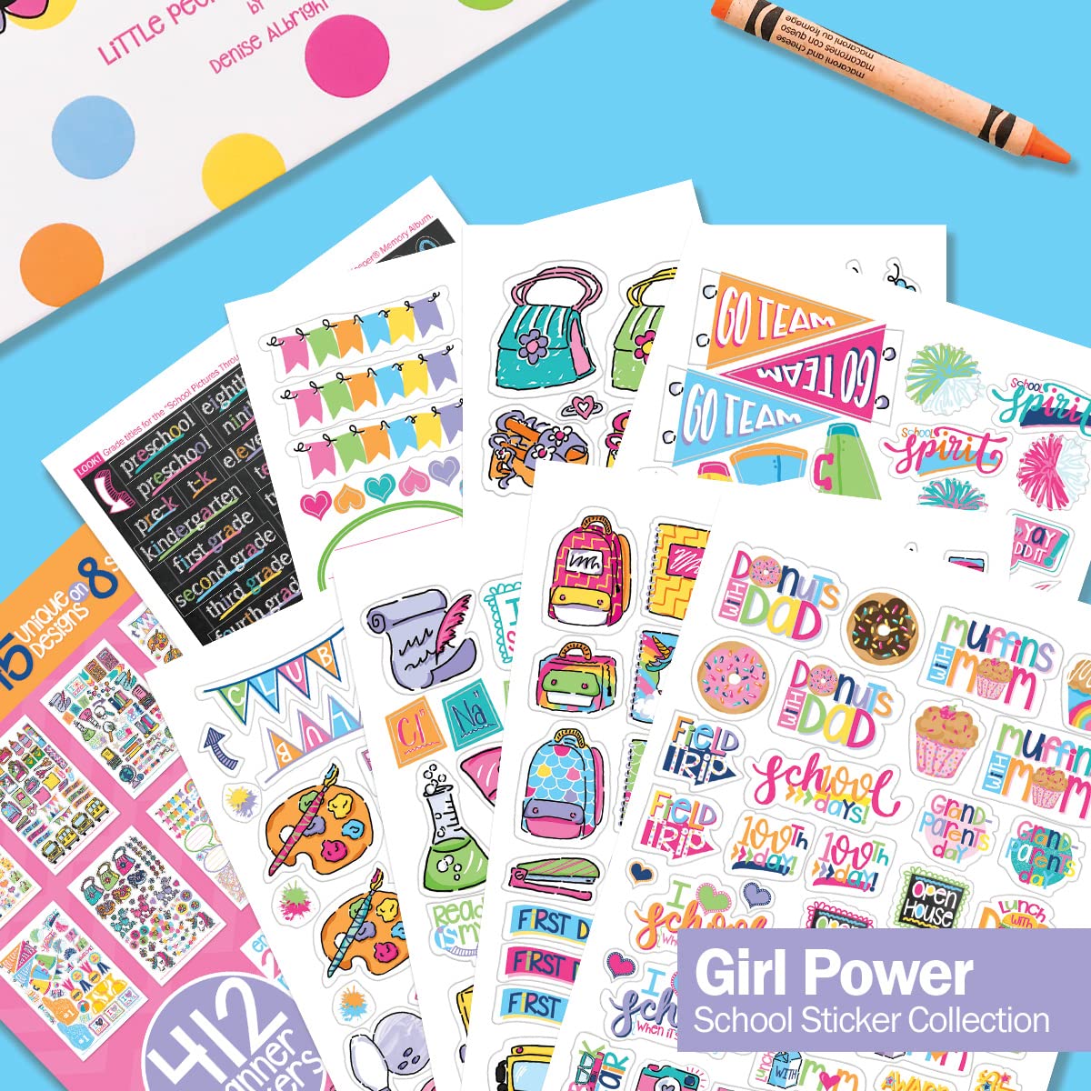 412 School Stickers - Girl Power Collection, Rainbows, Unicorns, Cheerleading, School Events, Teams, Sports, Clubs, Class Subjects & More