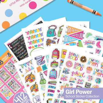 412 School Stickers - Girl Power Collection, Rainbows, Unicorns, Cheerleading, School Events, Teams, Sports, Clubs, Class Subjects & More