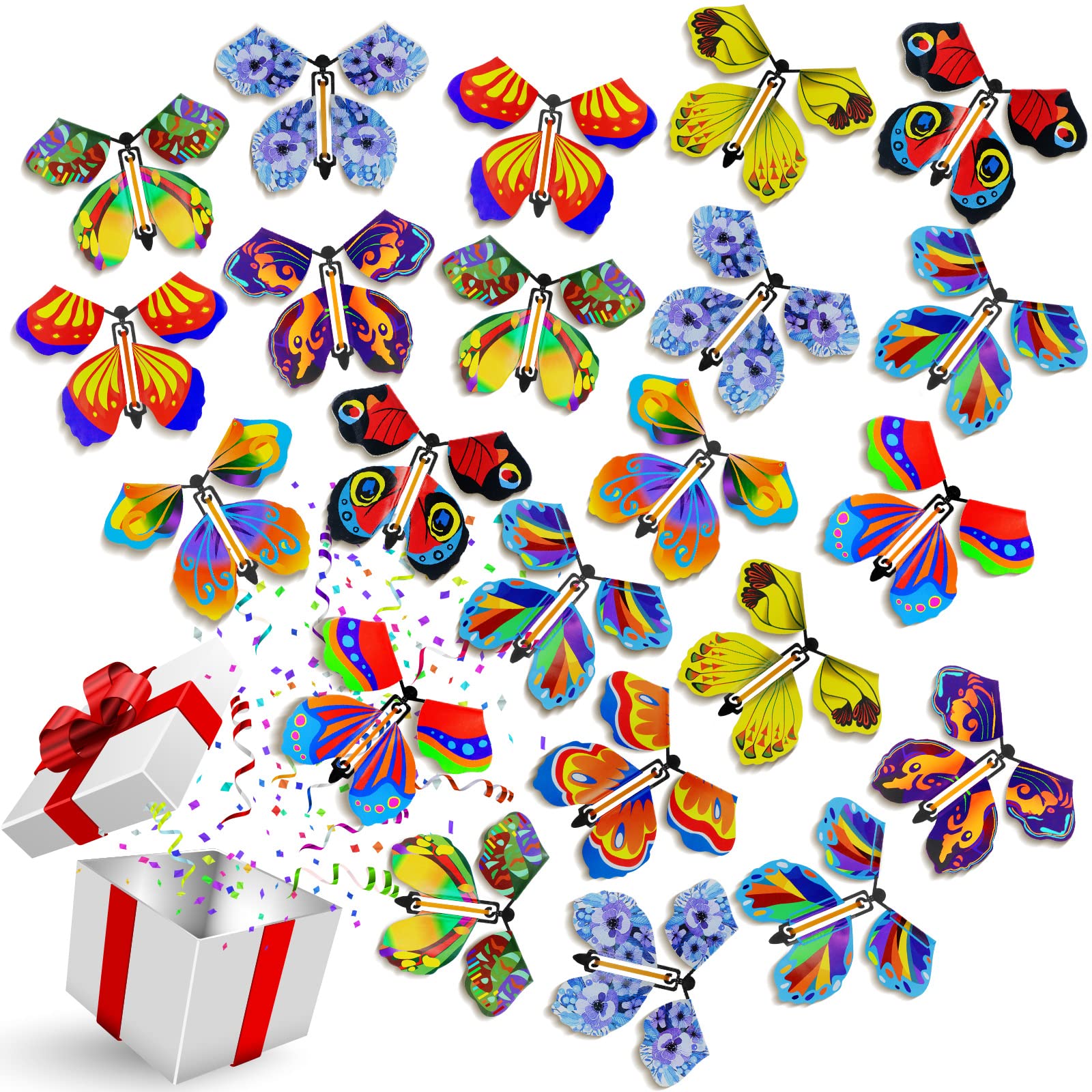 100 Pcs Magic Flying Butterfly Fairy Flying Colorful Wind Up Butterfly In The Book Rubber Band Powered Greeting Card Surprise Gift, 10 Styles