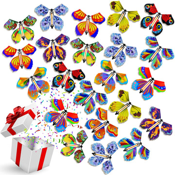 100 Pcs Magic Flying Butterfly Fairy Flying Colorful Wind Up Butterfly In The Book Rubber Band Powered Greeting Card Surprise Gift, 10 Styles