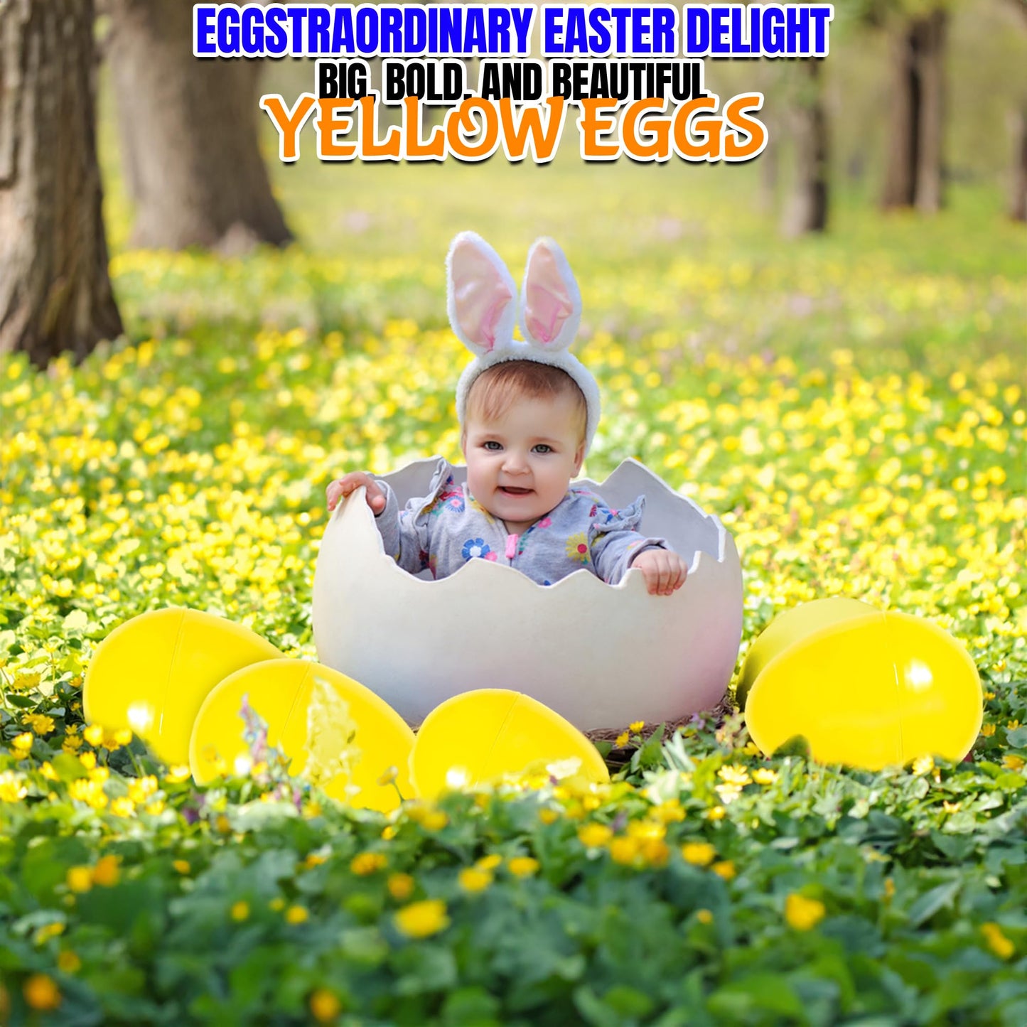 Fun Express Fillable Yellow Plastic Easter Eggs - 14", 6 Pieces, Fun for Easter Celebrations