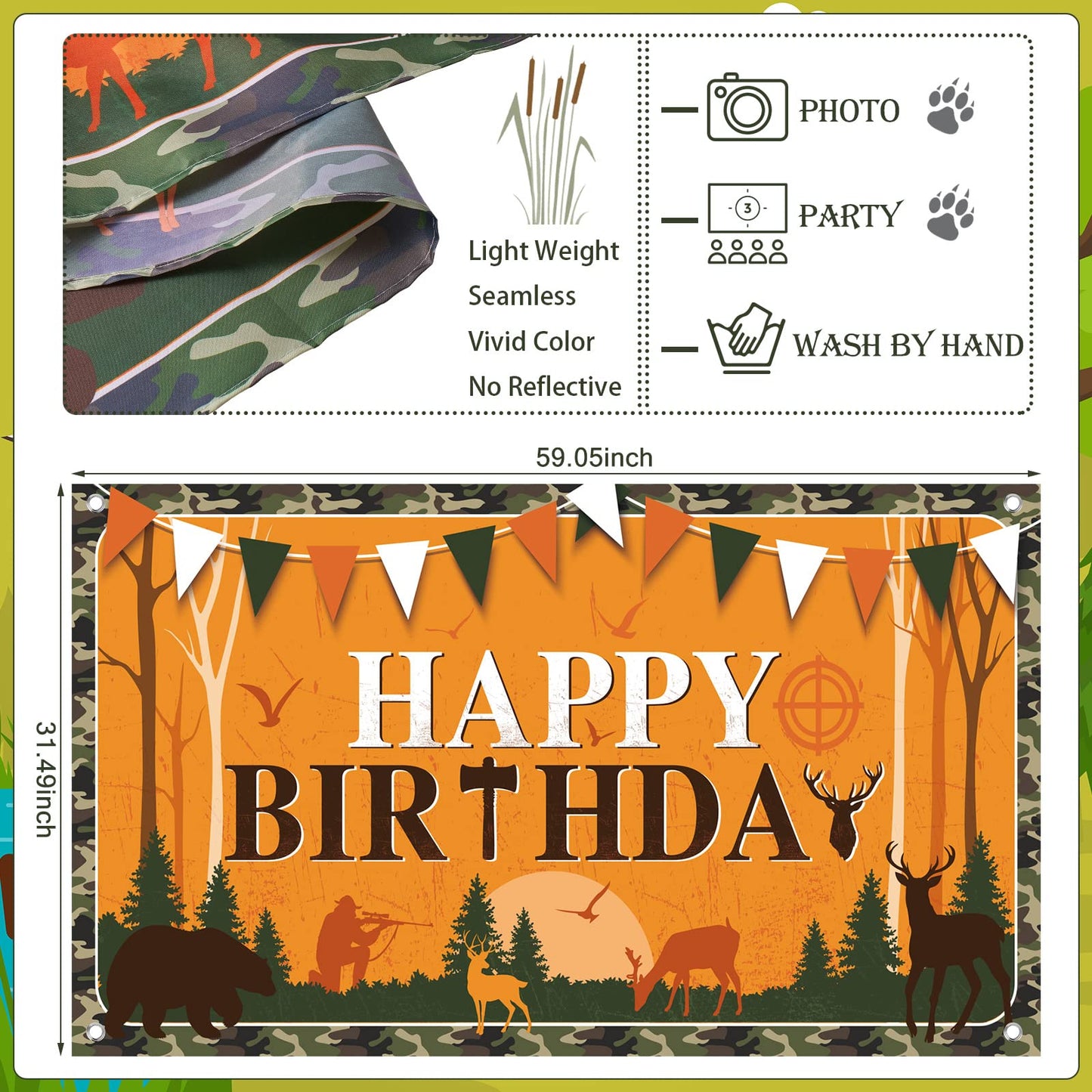 Hunting Birthday Banner Gone Hunting Party Supplies Backdrops Camo Camping Party Banner Decorations for Boys Men Birthday Decor