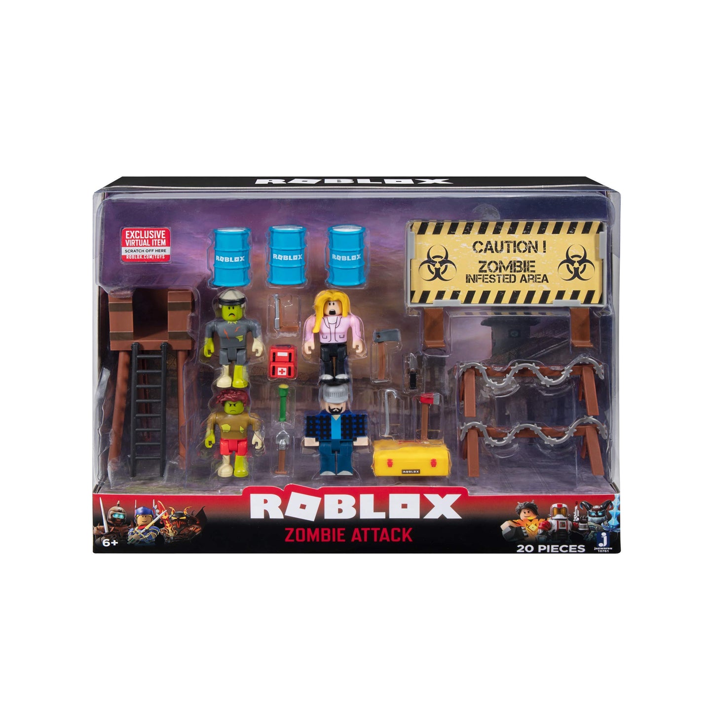 Roblox Zombie Attack Action Collection Playset - Multicolor, Plastic, Model 10761, Includes Exclusive Virtual Item