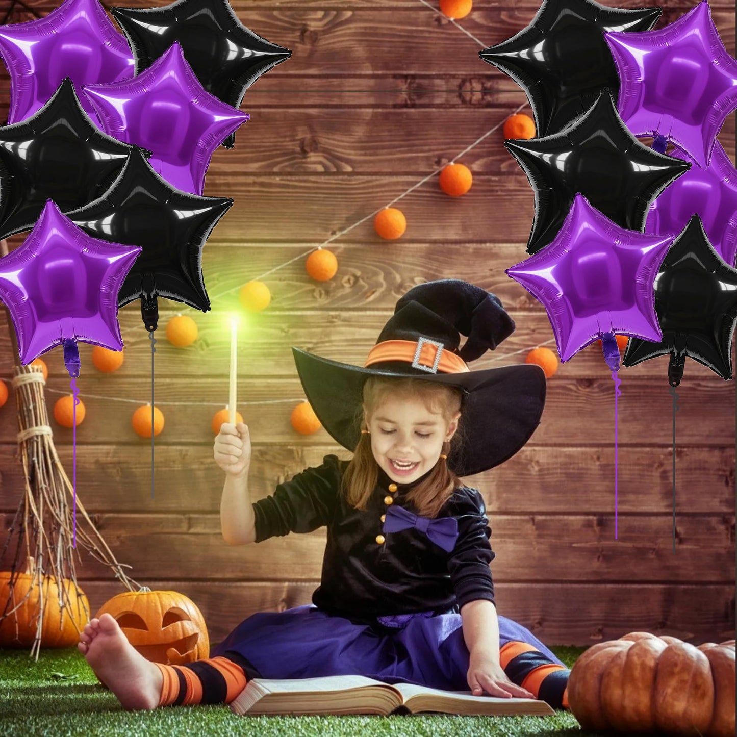 TONIFUL 30Pcs 18 Inch Large Purple Black Star Shape Foil Balloons Big Stars Helium Mylar Ballons for Halloween Birthday Wedding