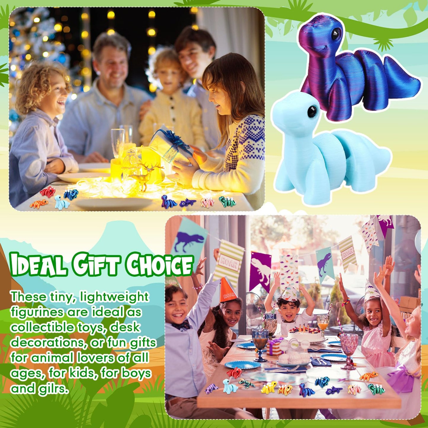 Honoson 12 Pcs 3D Printed Fidget Toy 3D Printed Dinosaur Small Animal Toy Flexible Cute Articulating Pet Stress Relief Fidget To