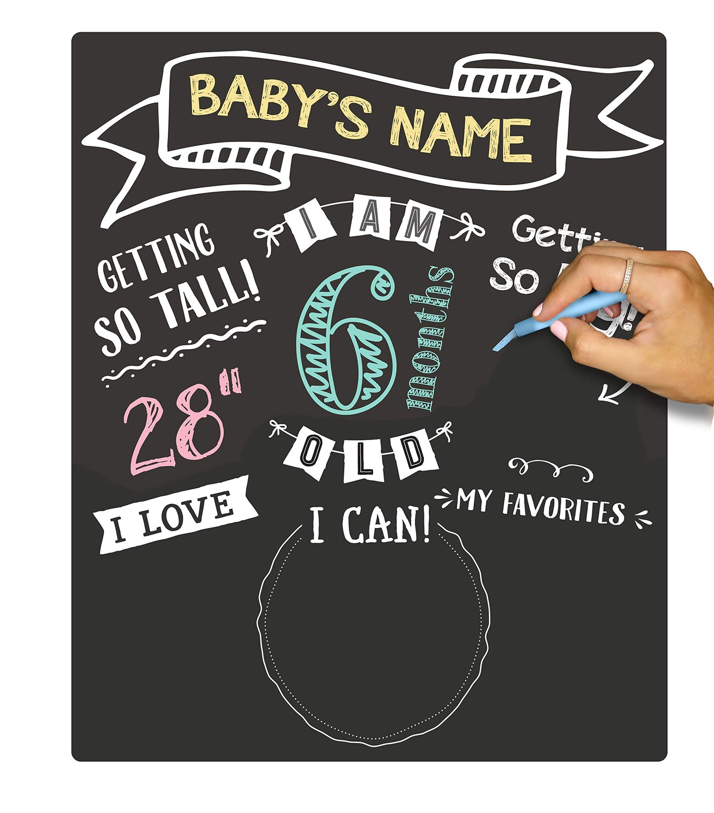 Pearhead All About Baby Milestone Photo Sharing Monthly Chalkboard, Baby Photo Prop, Black