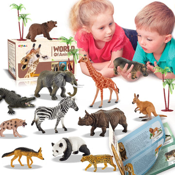 Enaurol 31 Pcs Safari Animals Figures Including 24 Realistic Jungle Playset Toys Zoo Animals For Toddlers 3+ Years Old Ideal Gif