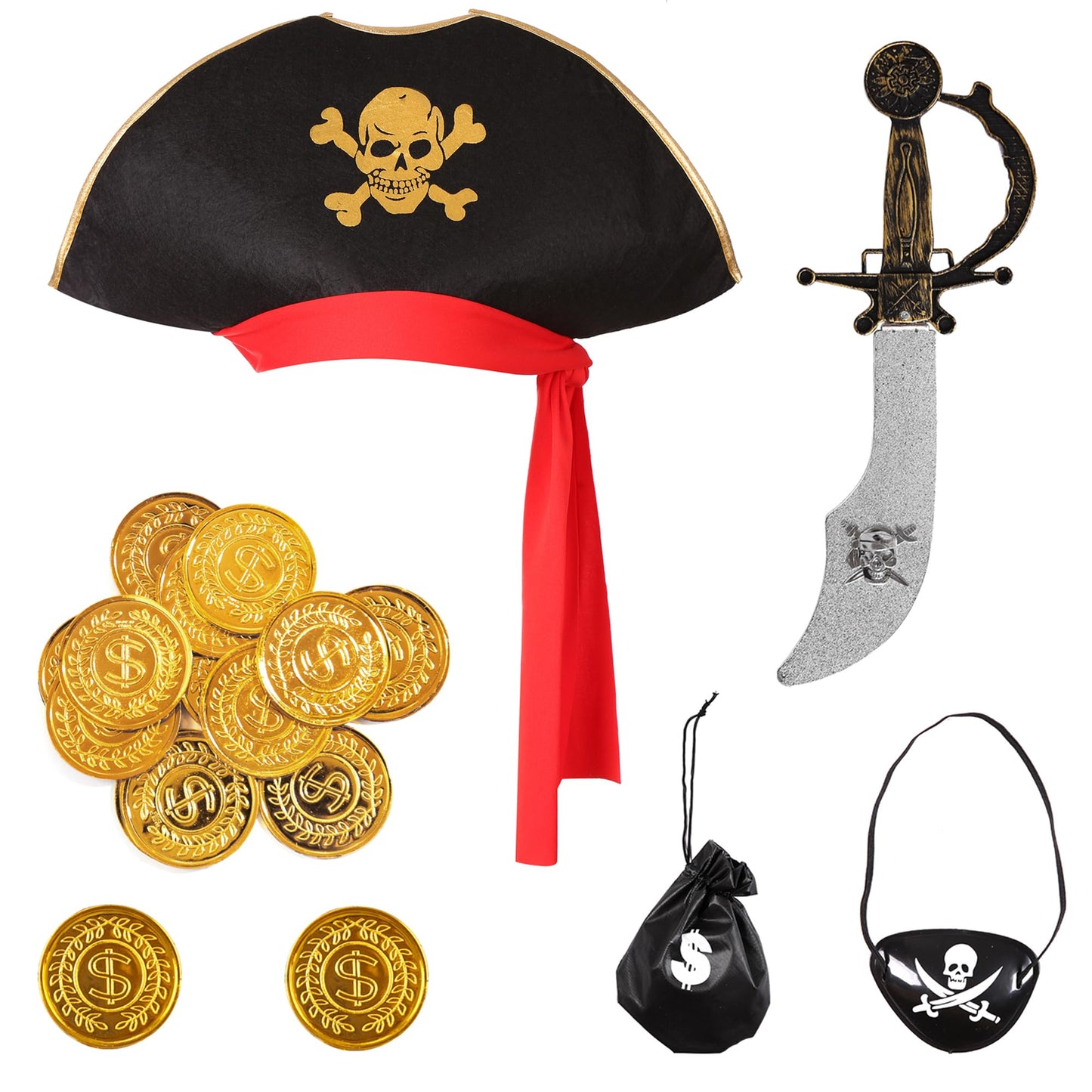 Dormstop Kids Pirate Costume Girls Deluxe Buccaneer Dress Set for Halloween Party Dress Up (5-7 Years)