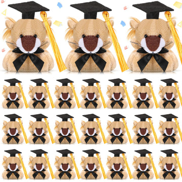 Gejoy 24 Pcs Graduation Mini Lion Stuffed Animal Tiny Congrats Grad Doll Small Soft Plush Animal Keychain With Graduation Cap Fo
