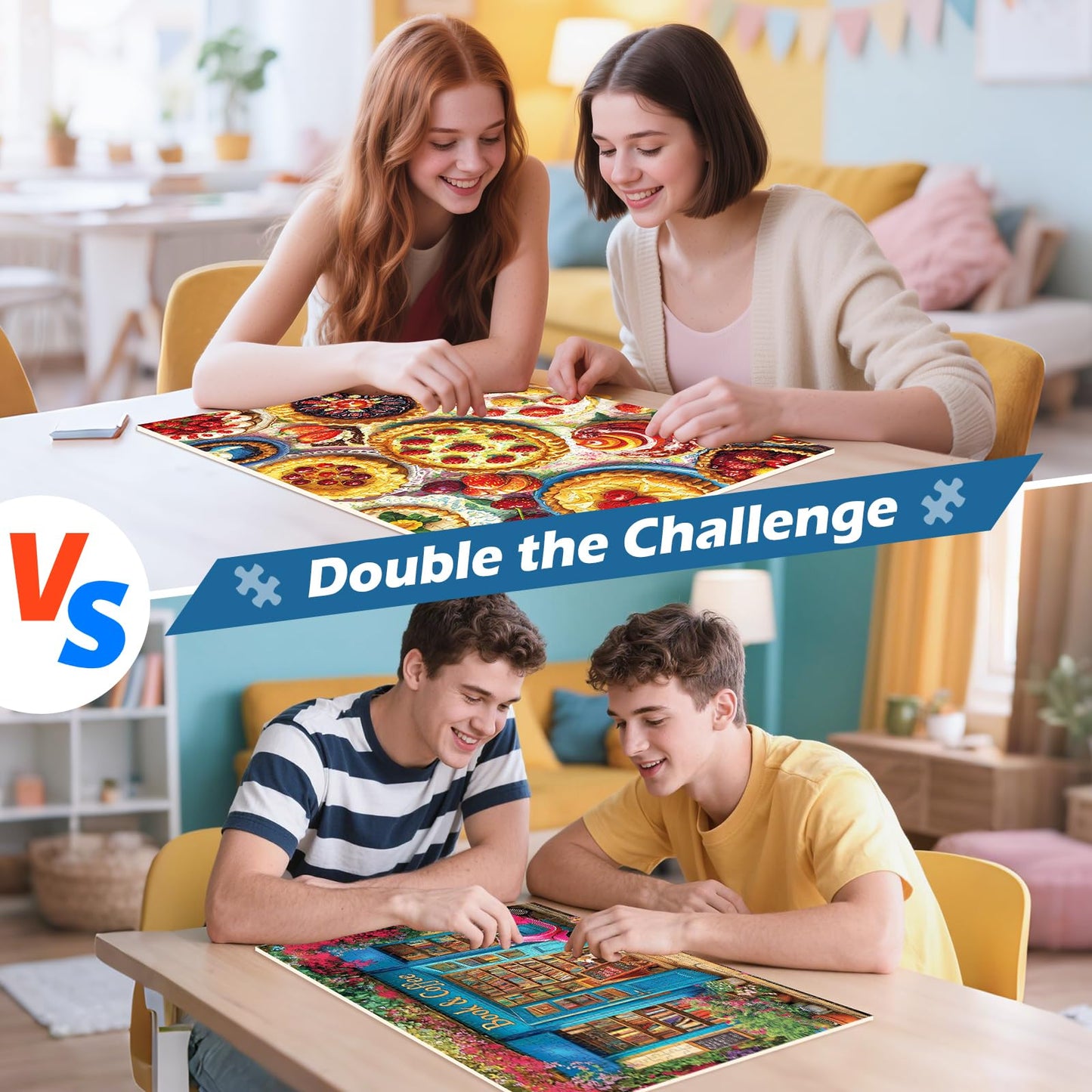 2 Pack 500 Pieces Puzzle for mature-themeds Bookstore Jigsaw Puzzles 500 Pieces Delicious Pie Dessert Puzzles for mature-themeds 500 Piece Colorful enhanced Cardboard Puzzle Family Activity Gift 20.5x15 in