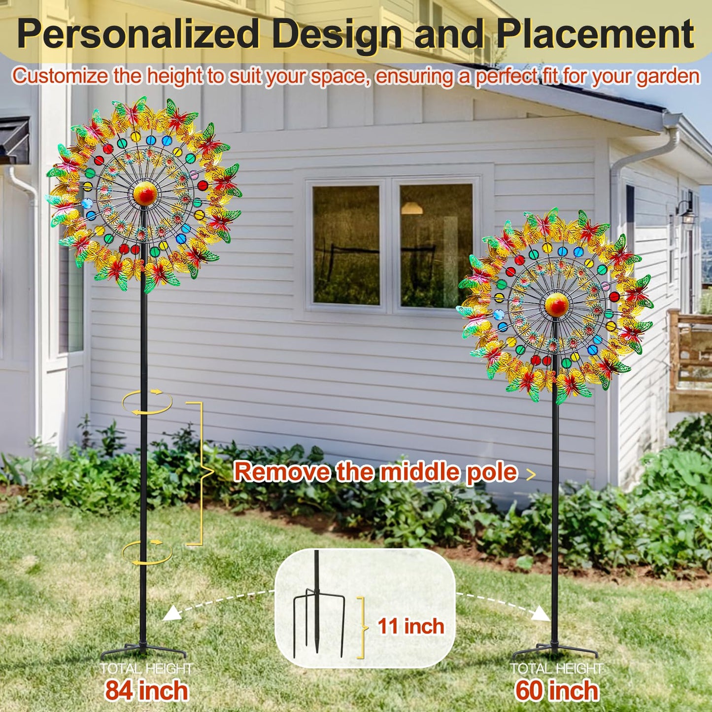 Lairander Butterfly Outdoor Wind Spinners, 84'' Large Garden Wind Spinner, Metal Yard Art Wind Sculptures & Spinners, Garden Dec