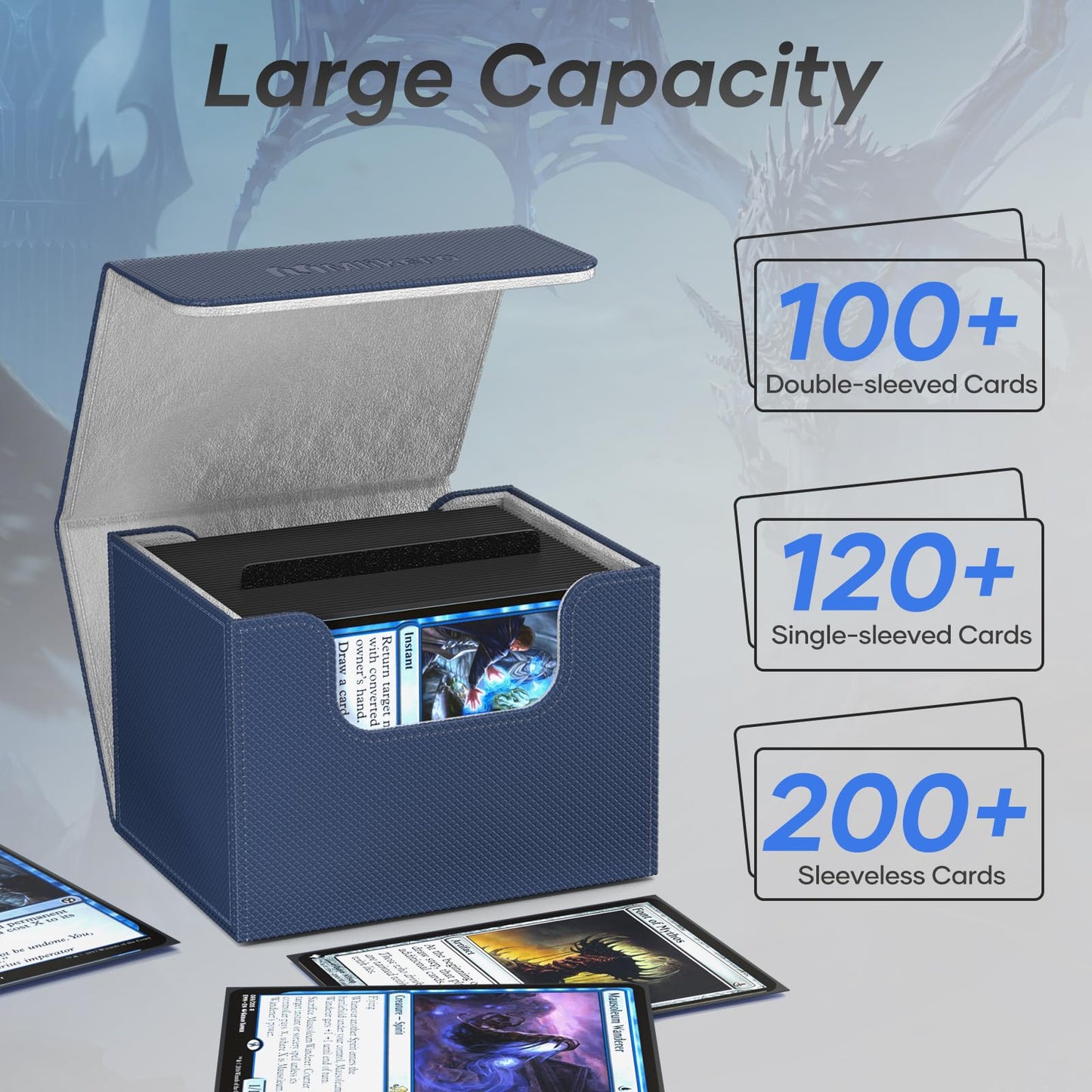 Mlikero Card Deck Box, Commander Deck Box Holds 100+ Double-Sleeved Cards with Divider, Leather Magnetic Closure Card Box Fit fo