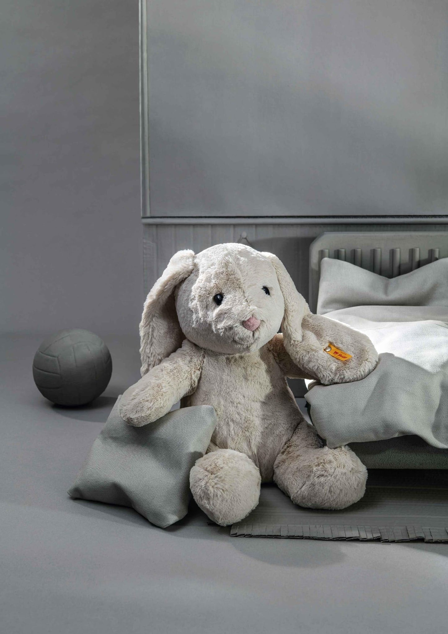 Steiff Hoppie Rabbit Toy Figure  enhanced Stuffed Animal (Light Grey  11)  Soft & Cuddly Plush for Kids  Boys & Girls